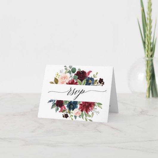 Waterverf Burgundy Red Navy Blush Floral RSVP (Voorkant)