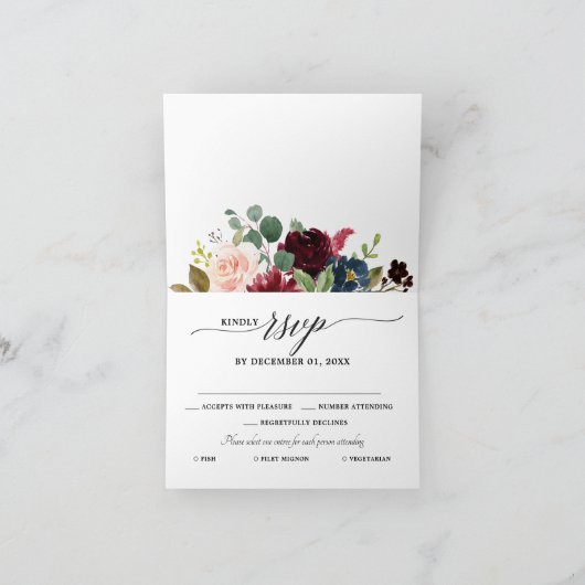 Waterverf Burgundy Red Navy Blush Floral RSVP (Binnen)