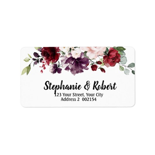 Waterverf Burgundy Red Navy Floral Etiket (Voorkant)