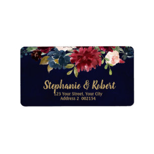 Waterverf Burgundy Red Navy Floral Etiket