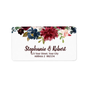 Waterverf Burgundy Red Navy Floral Etiket