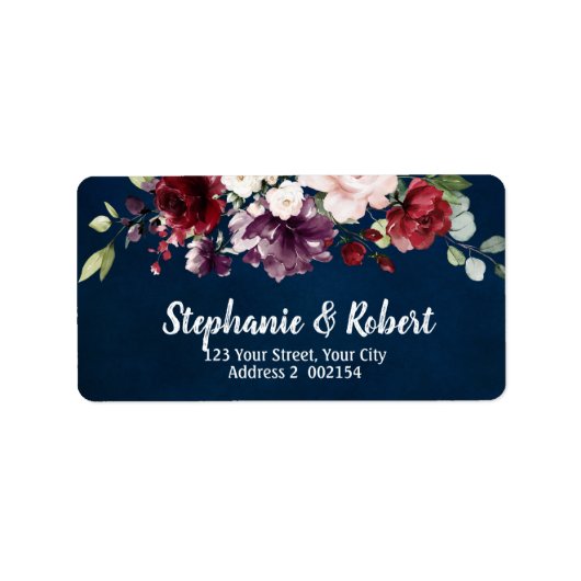 Waterverf Burgundy Red Navy Floral Etiket (Voorkant)