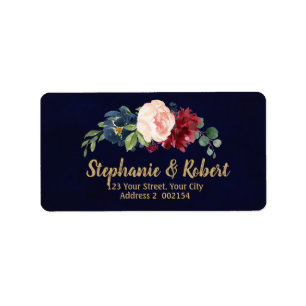 Waterverf Burgundy Red Navy Floral Etiket