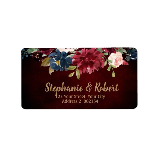 Waterverf Burgundy Red Navy Floral Etiket (Voorkant)