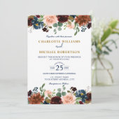 Waterverf Burgundy Red Navy Floral Rustic Boho in Kaart (Staand voorkant)