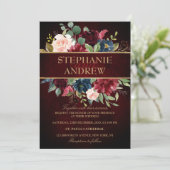 Waterverf Burgundy Red Navy Floral Rustic Boho Kaart (Staand voorkant)