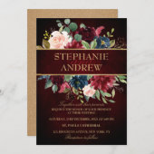 Waterverf Burgundy Red Navy Floral Rustic Boho Kaart (Voorkant / Achterkant)