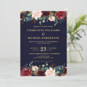 Waterverf Burgundy Red Navy Floral Rustic Boho Kaart (Staand voorkant)