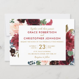 Waterverf Burgundy Red Navy Floral Rustic Boho Kaart