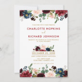 Waterverf Burgundy Red Navy Floral Rustic Boho Kaart (Voorkant)