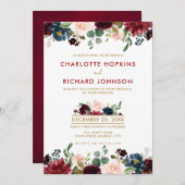 Waterverf Burgundy Red Navy Floral Rustic Boho Kaart (Voorkant / Achterkant)