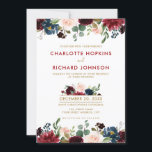 Waterverf Burgundy Red Navy Floral Rustic Boho Kaart<br><div class="desc">Waterverf Burgundy Red Navy Floral Rustic Boho Wedding Invitation Kaart met goudkalligrafie. Ideaal voor een valbruiloft. Het ontwerp is voorzien van een verbluffende bouquet van Bourgogne / Marsala , perziken , zeemijlbloemen met bijbehorende bladeren. Zoek meer overeenkomende design en variaties in mijn winkel met 'blissweddingpaperie'. En voel me vrij om...</div>