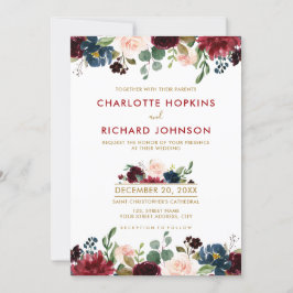 Waterverf Burgundy Red Navy Floral Rustic Boho Kaart