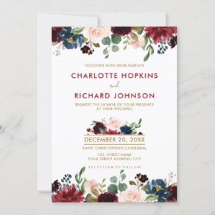 Waterverf Burgundy Red Navy Floral Rustic Boho Kaart