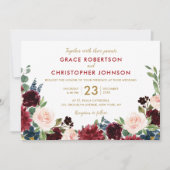 Waterverf Burgundy Red Navy Floral Rustic Boho Kaart (Voorkant)