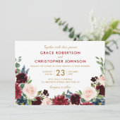 Waterverf Burgundy Red Navy Floral Rustic Boho Kaart (Staand voorkant)