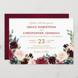 Waterverf Burgundy Red Navy Floral Rustic Boho Kaart