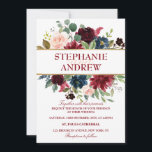 Waterverf Burgundy Red Navy Floral Rustic Boho Kaart<br><div class="desc">Waterverf Burgundy Red Navy Floral Rustic Boho Wedding Invitation Card. Ideaal voor een valbruiloft. Het ontwerp is voorzien van een verbluffende bouquet van Bourgogne / Marsala , perziken , zeemijlbloemen met bijbehorende bladeren. Zoek meer overeenkomende design en variaties in mijn winkel met 'blissweddingpaperie'. En voel me vrij om me voor...</div>