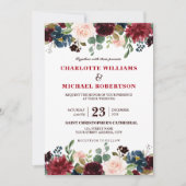 Waterverf Burgundy Red Navy Floral Rustic Boho Kaart (Voorkant)