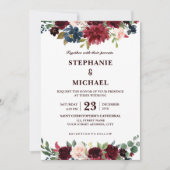 Waterverf Burgundy Red Navy Floral Rustic Boho Kaart (Voorkant)