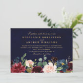 Waterverf Burgundy Red Navy Floral Rustic Boho Kaart (Staand voorkant)