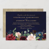 Waterverf Burgundy Red Navy Floral Rustic Boho Kaart (Voorkant / Achterkant)