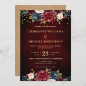 Waterverf Burgundy Red Navy Floral Rustic Boho Kaart (Voorkant / Achterkant)