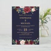 Waterverf Burgundy Red Navy Floral Rustic Boho Kaart (Staand voorkant)