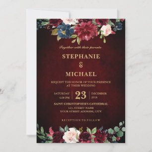 Waterverf Burgundy Red Navy Floral Rustic Boho Kaart