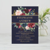 Waterverf Burgundy Red Navy Floral Rustic Boho Kaart (Staand voorkant)