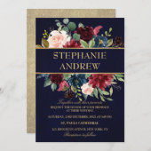 Waterverf Burgundy Red Navy Floral Rustic Boho Kaart (Voorkant / Achterkant)