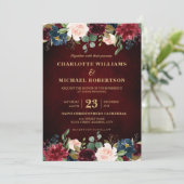 Waterverf Burgundy Red Navy Floral Rustic Boho Kaart (Staand voorkant)