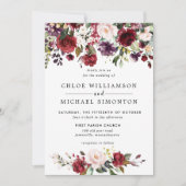 Waterverf Burgundy Red Pink Floral Rustic Wedding Kaart (Voorkant)