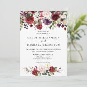 Waterverf Burgundy Red Pink Floral Rustic Wedding Kaart (Staand voorkant)