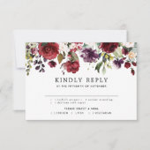 Waterverf Burgundy Red Pink Floral Rustic Wedding RSVP Kaartje (Voorkant)