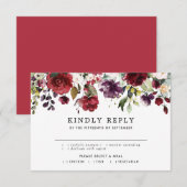 Waterverf Burgundy Red Pink Floral Rustic Wedding RSVP Kaartje (Voorkant / Achterkant)