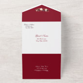 Waterverf Burgundy Red Rose Wedding Invitation All In One Uitnodiging (Buitenkant)