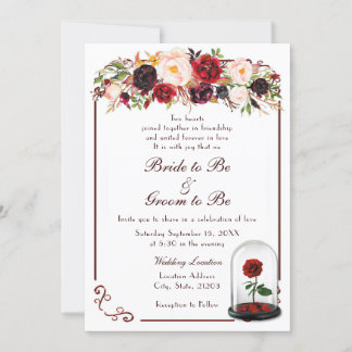 Waterverf Burgundy Red Rose Wedding Invitation Kaart