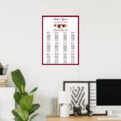 Waterverf Burgundy Red Rose Wedding Seating Chart Poster (Thuiskantoor)