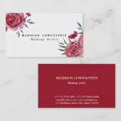 Waterverf Burgundy Red Roses Floral Visitekaartje (Voorkant / Achterkant)