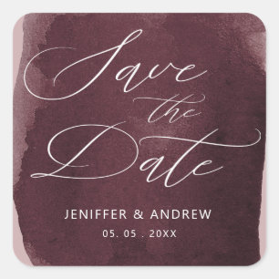 waterverf burgundy redt de datum vierkante sticker