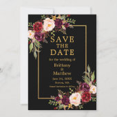 Waterverf Burgundy Rozen Black Gold Lijst Foto Save The Date (Voorkant)
