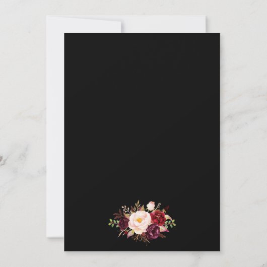 Waterverf Burgundy Rozen Black Gold Lijst Save The Date (Achterkant)
