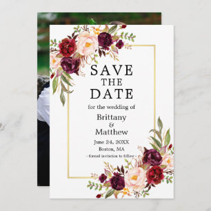 Waterverf Burgundy Rozen Gold Lijst Foto Save The Date