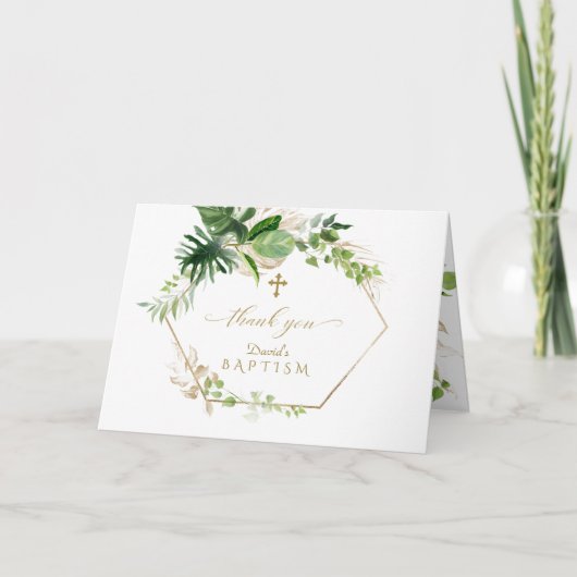 Waterverf Burgundy Saffron Flowers Gold Baptisme Bedankkaart (Voorkant)