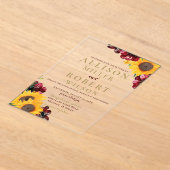 Waterverf Burgundy Sunflower Rustic Wedding Acryl Uitnodigingen (Laagn)