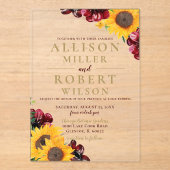 Waterverf Burgundy Sunflower Rustic Wedding Acryl Uitnodigingen (Voorkant)