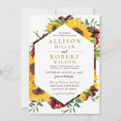 Waterverf Burgundy Sunflower Rustic Wedding Kaart (Voorkant)