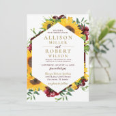 Waterverf Burgundy Sunflower Rustic Wedding Kaart (Staand voorkant)