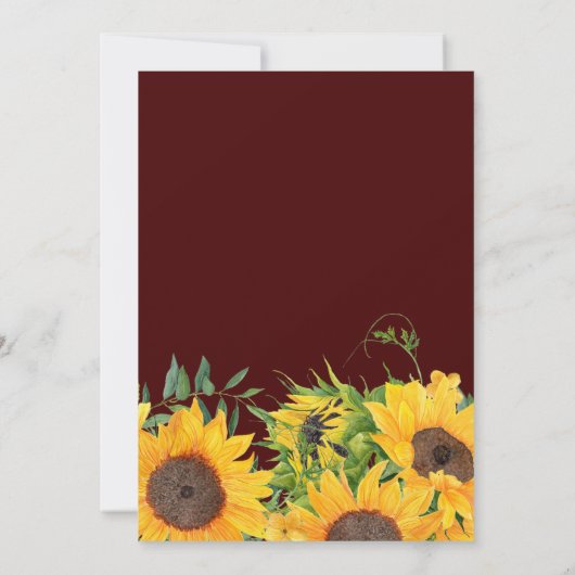 Waterverf Burgundy Sunflower Rustic Wedding Kaart (Achterkant)